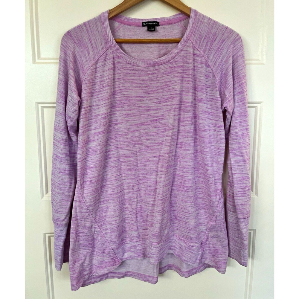 Champion Elite Women L Space Dye Tunic Shirt Long Sleeve High Low Purple Heather